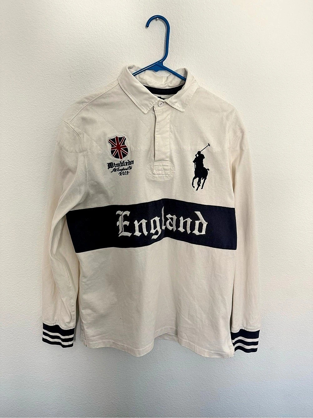 Polo Ralph Lauren Wimbledon 2012 England Rugby Shirt Big Pony Cream Navy Men's L